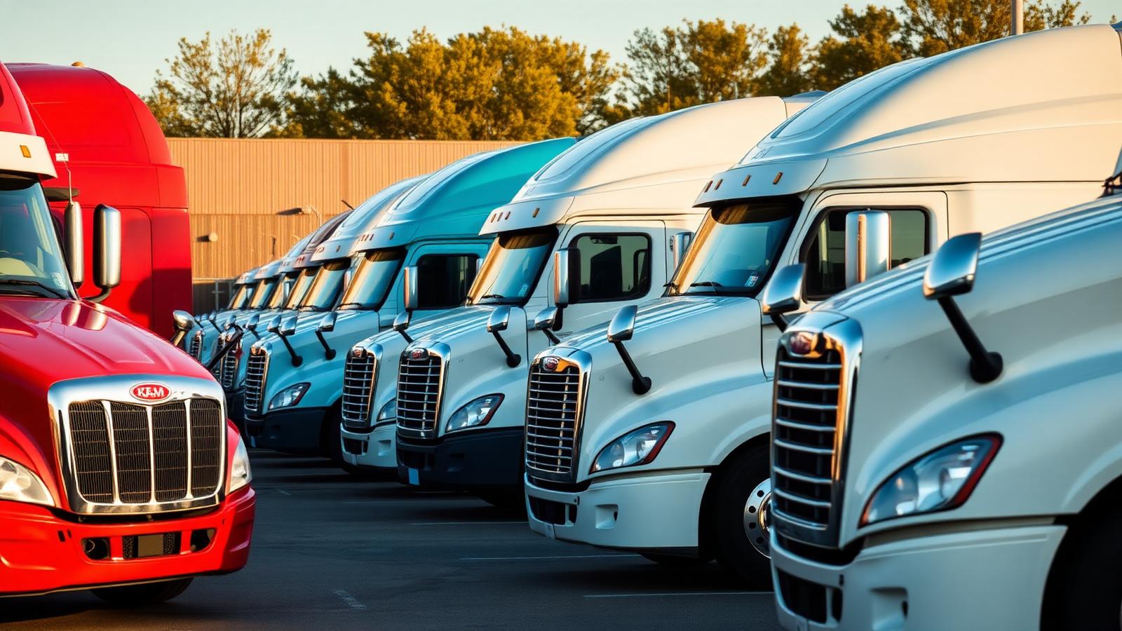 Mid-States Transport fleet yard in Sioux Falls, SD — flatbed and heavy haul trucks